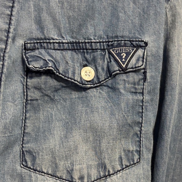 Guess Blue Denim Hooded Shirt Sz S - Picture 6 of 13